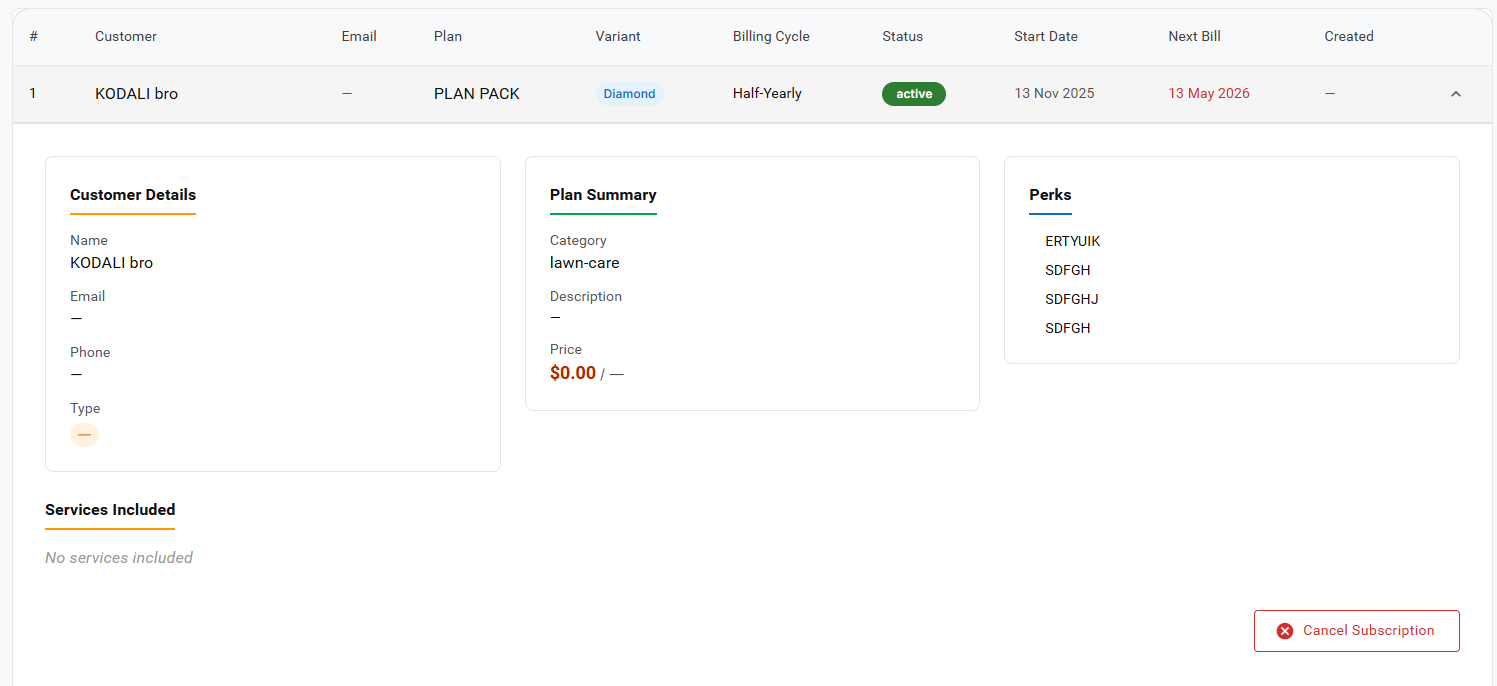 Subscription Details